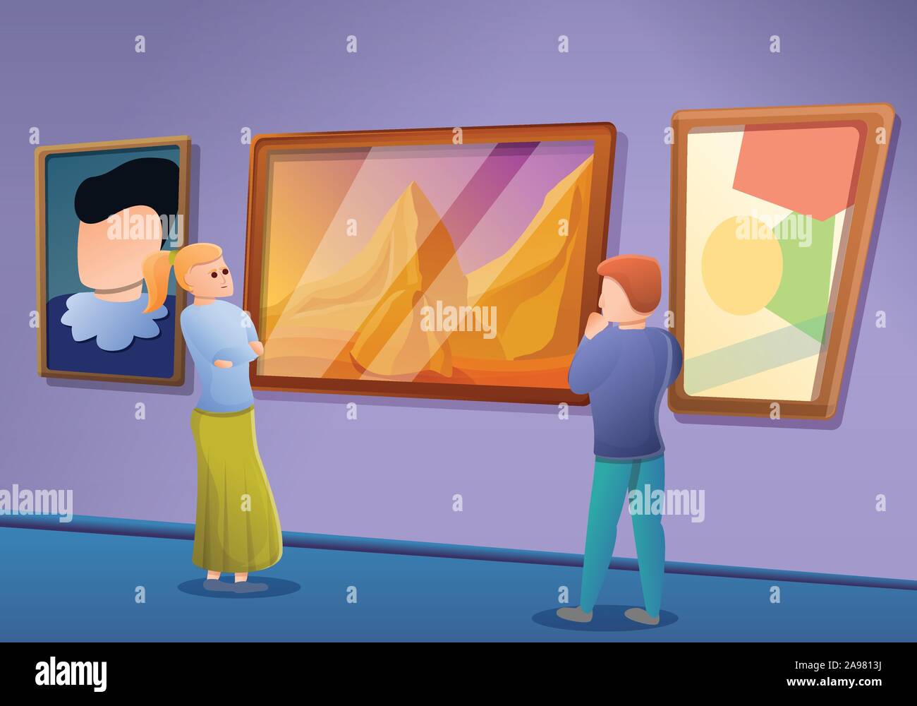 Picture gallery excursion concept banner. Cartoon illustration of ...