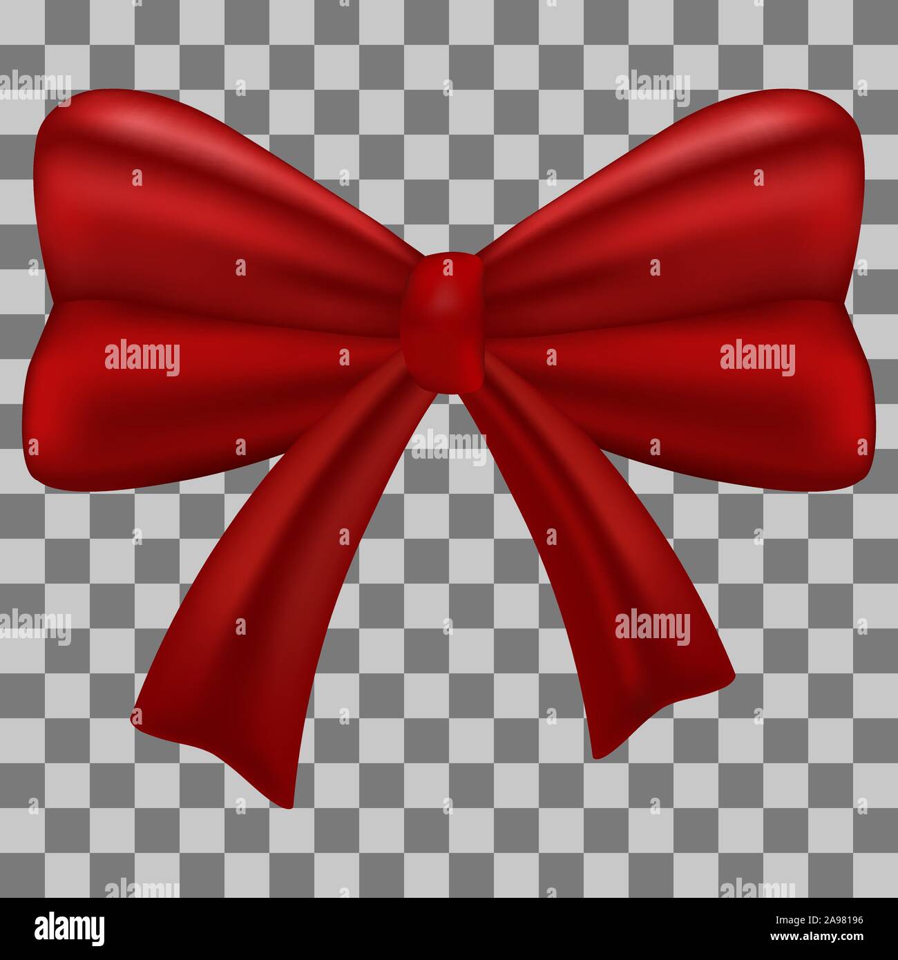 Decorative realistic red ribbon with shiny gift bow. Isolated on background vector object for greeting card, banner template, web design, new year, me Stock Vector