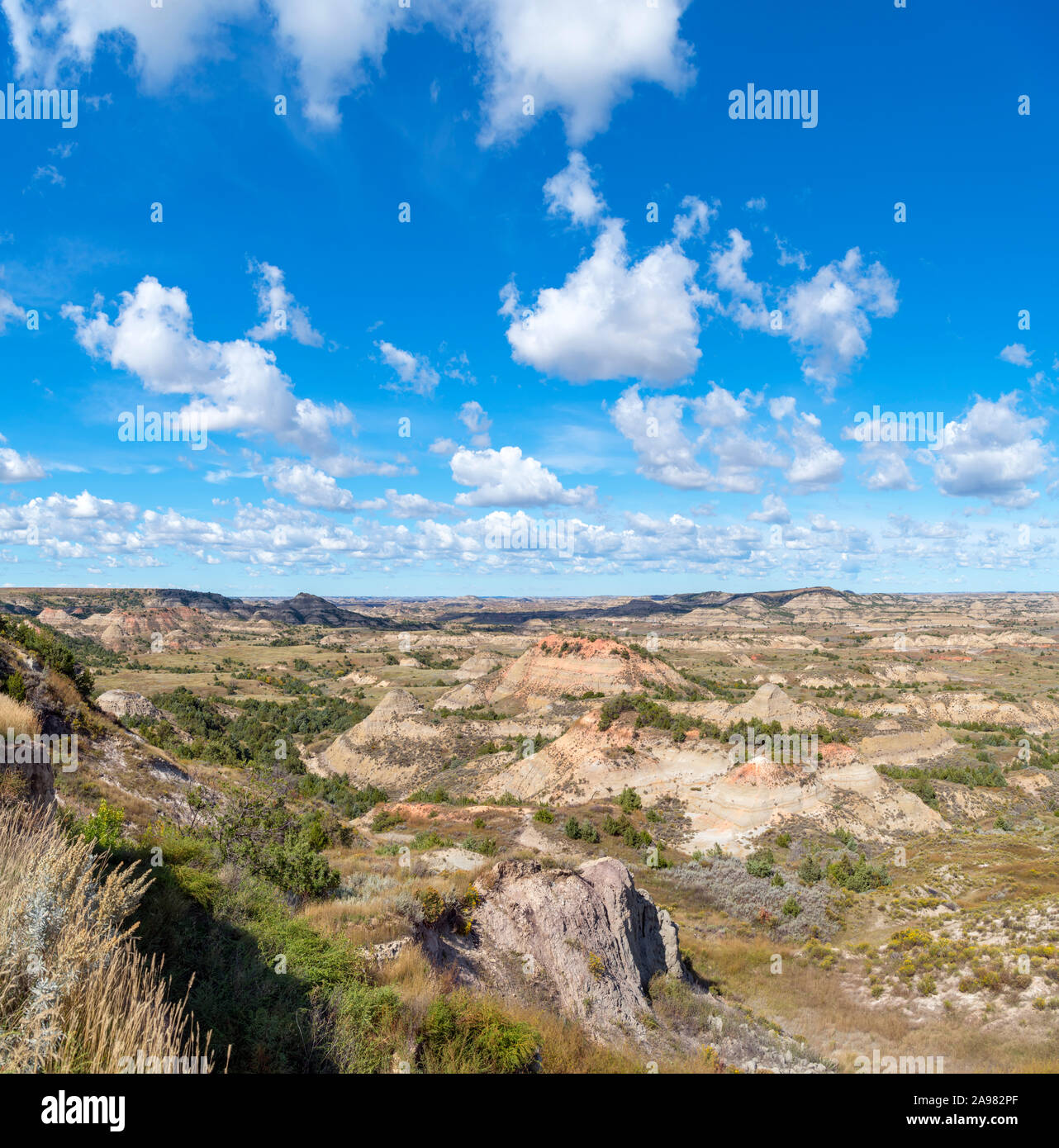 View from Painted Canyon Overlook of the North Dakota Badlands, Theodore Roosevelt National Park, North Dakota, USA Stock Photo