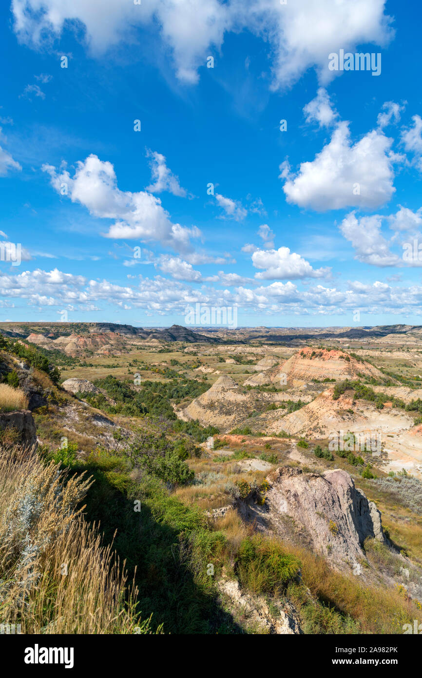 View from Painted Canyon Overlook of the North Dakota Badlands, Theodore Roosevelt National Park, North Dakota, USA Stock Photo