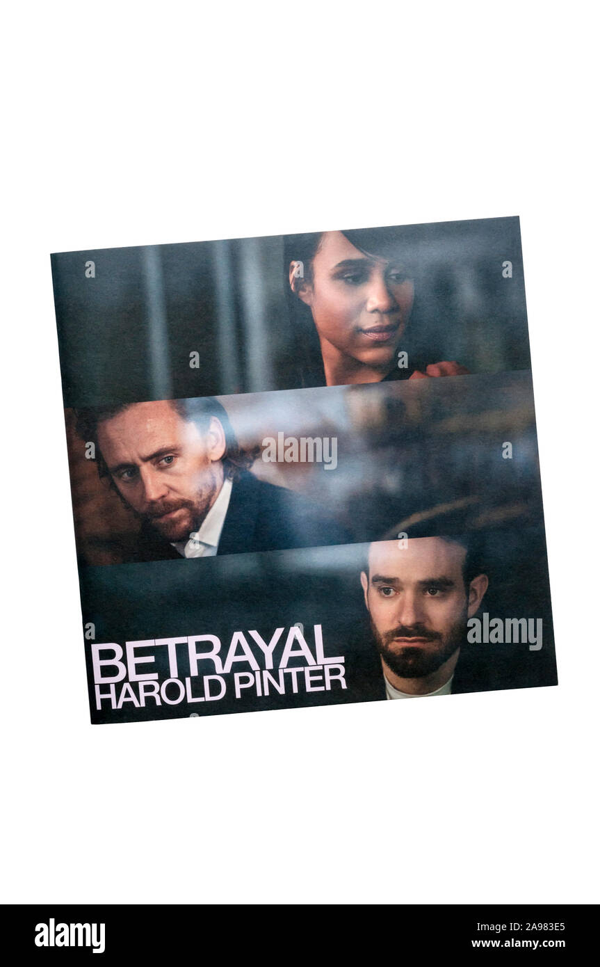 Theatre programme for 2019 production of Betrayal by Harold Pinter at the Harold Pinter Theatre. Stock Photo