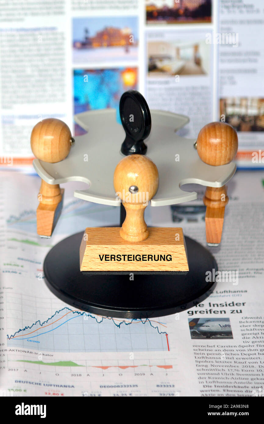 Stempel mit der Aufschrift: Versteigerung, Stock Photo