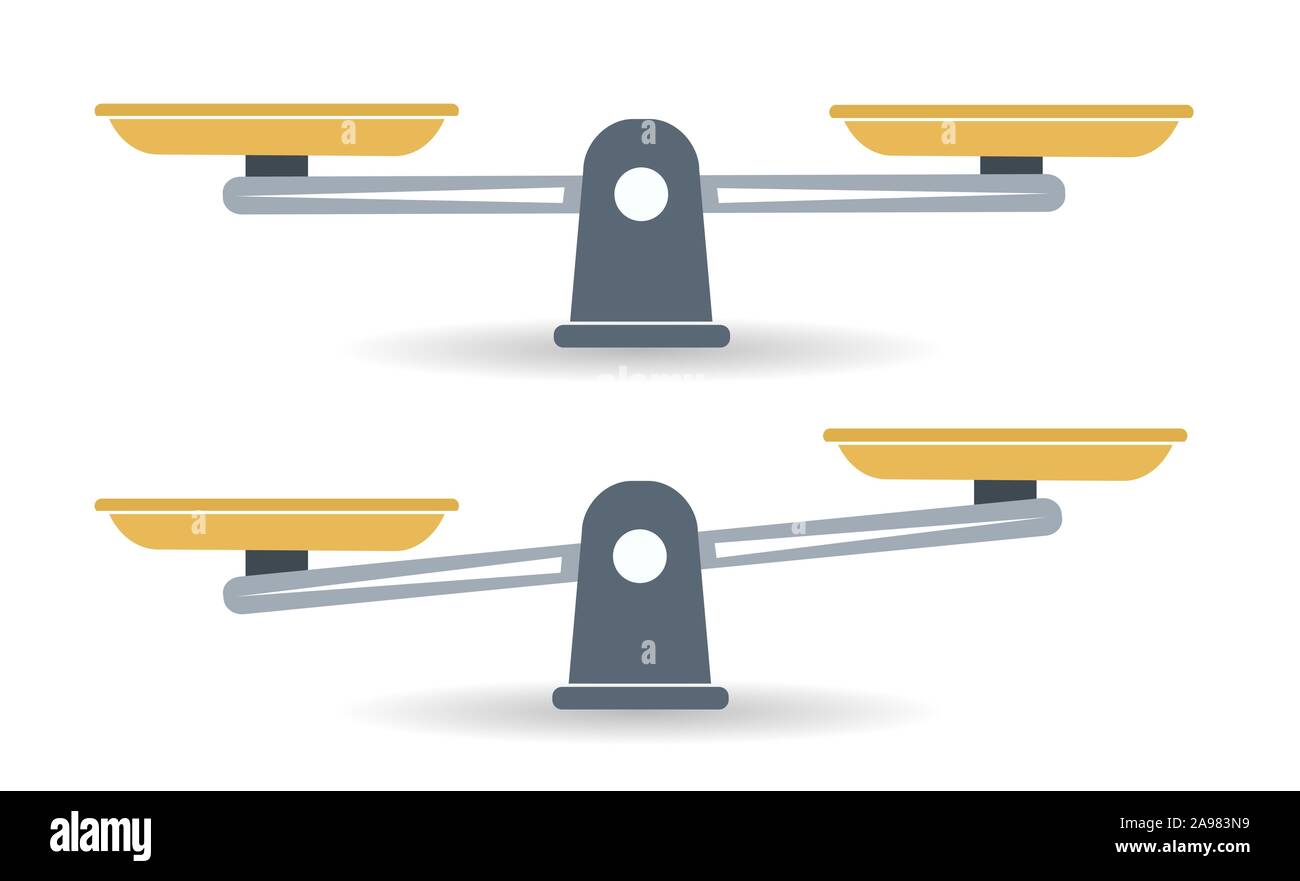 Bowls of scales in balance, an imbalance of scales. Libra, vector