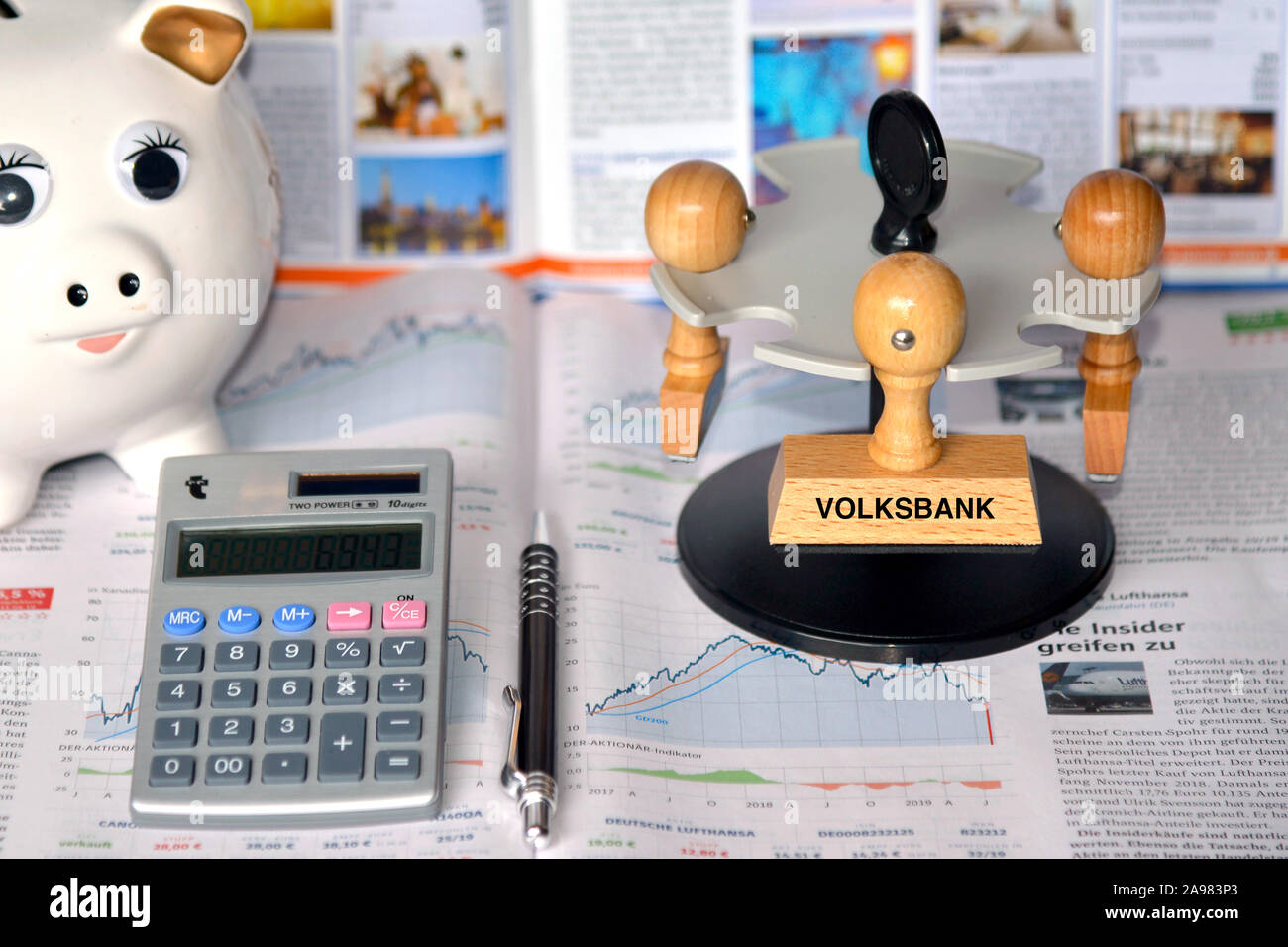 Stempel, Holzstempel, Aufschrift, Volksbank, Stock Photo
