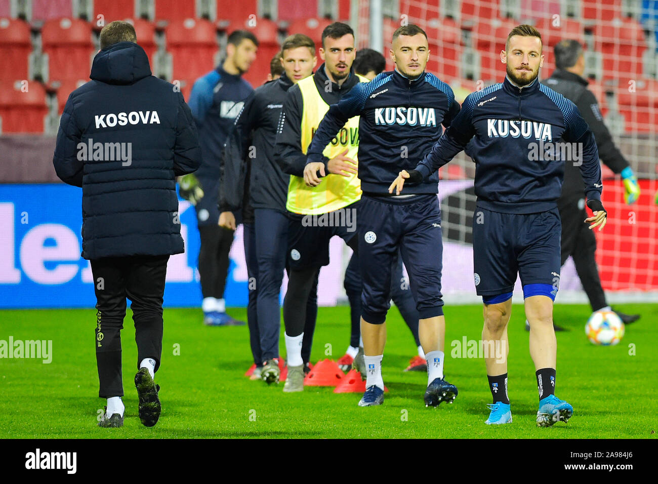 Pilsen, Czech Republic. 13th Nov, 2019. The Kosovo national football team  in action during the training session prior to the Euro qualification  matches with Kosovo in Pilsen, Czech Republic, November 13, 2019.
