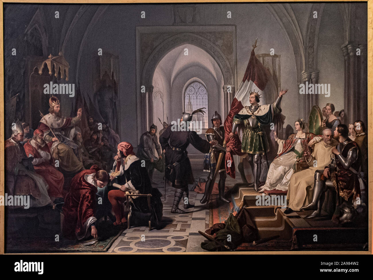 Italy Piedmont Canavese  Agliè - The Castle - sabauda residence - Art Gallery -Fiorione Luigi - Amedeo VI who receives the investiture of all his states in Chambery by emperor Charles IV Stock Photo