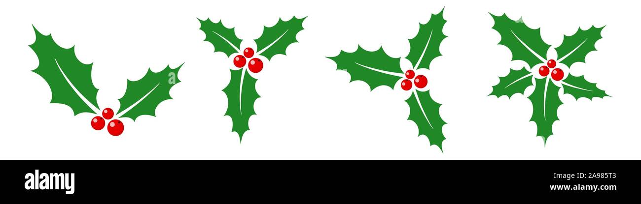 Holly berry leaves isolated. Set of christmas icons in flat design ...
