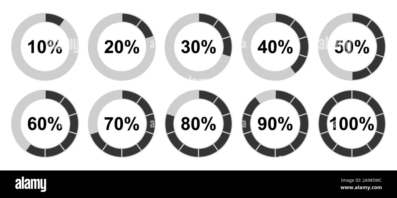Vector indicator loading. Set of black circular progress bar icon ...