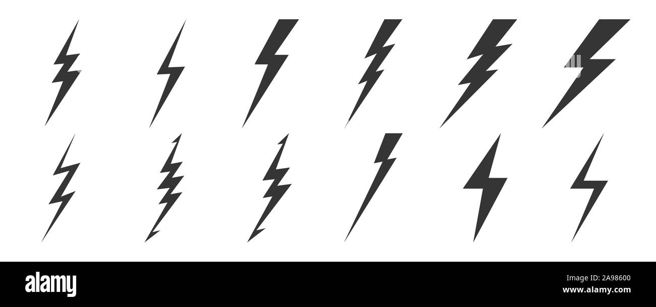 Big set of Lightning icons. Vector lightnings. Black electric power ...
