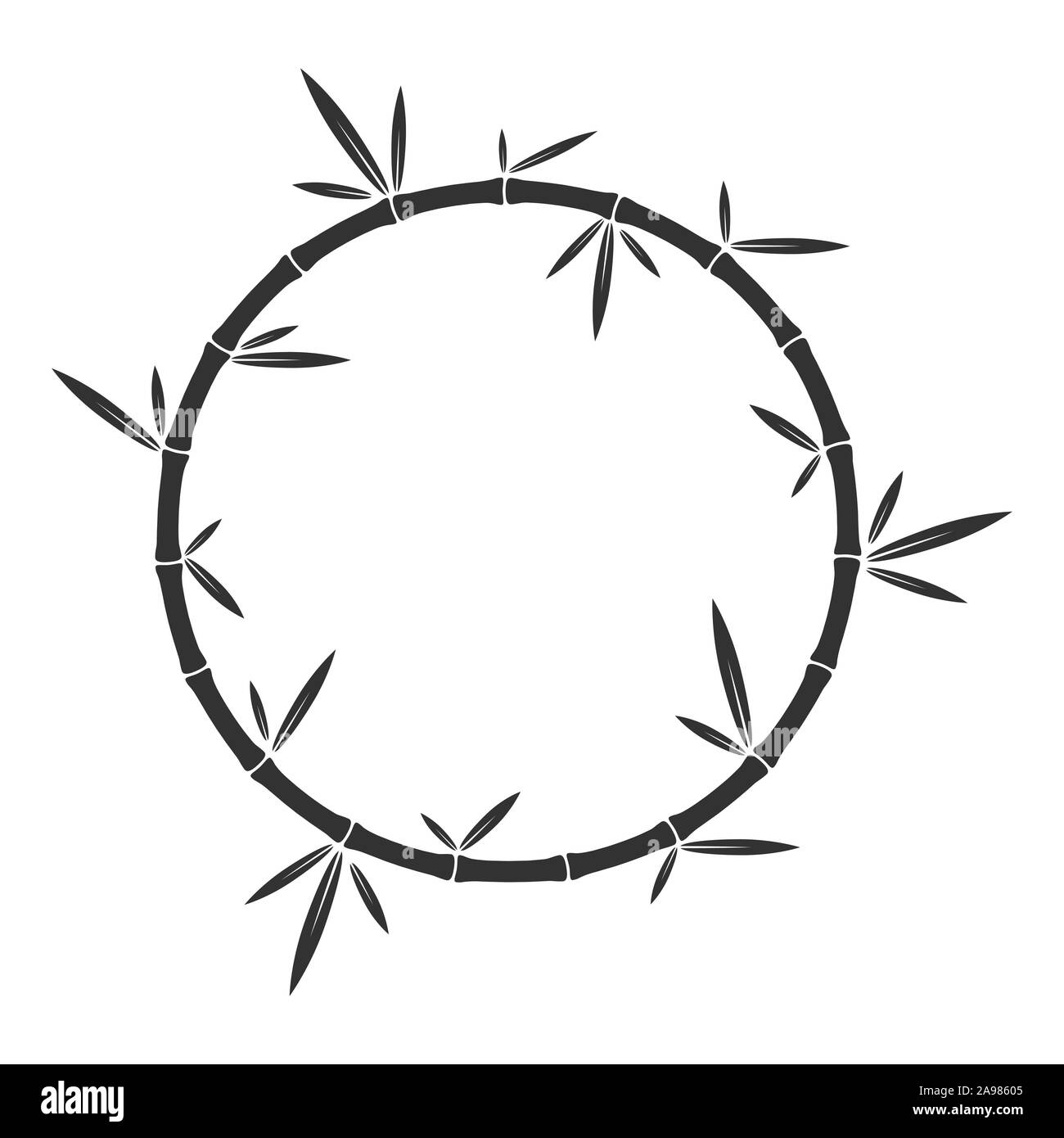 Vector bamboo round frame. Bamboo stalks and leaves. Black design element isolated. Stock Vector