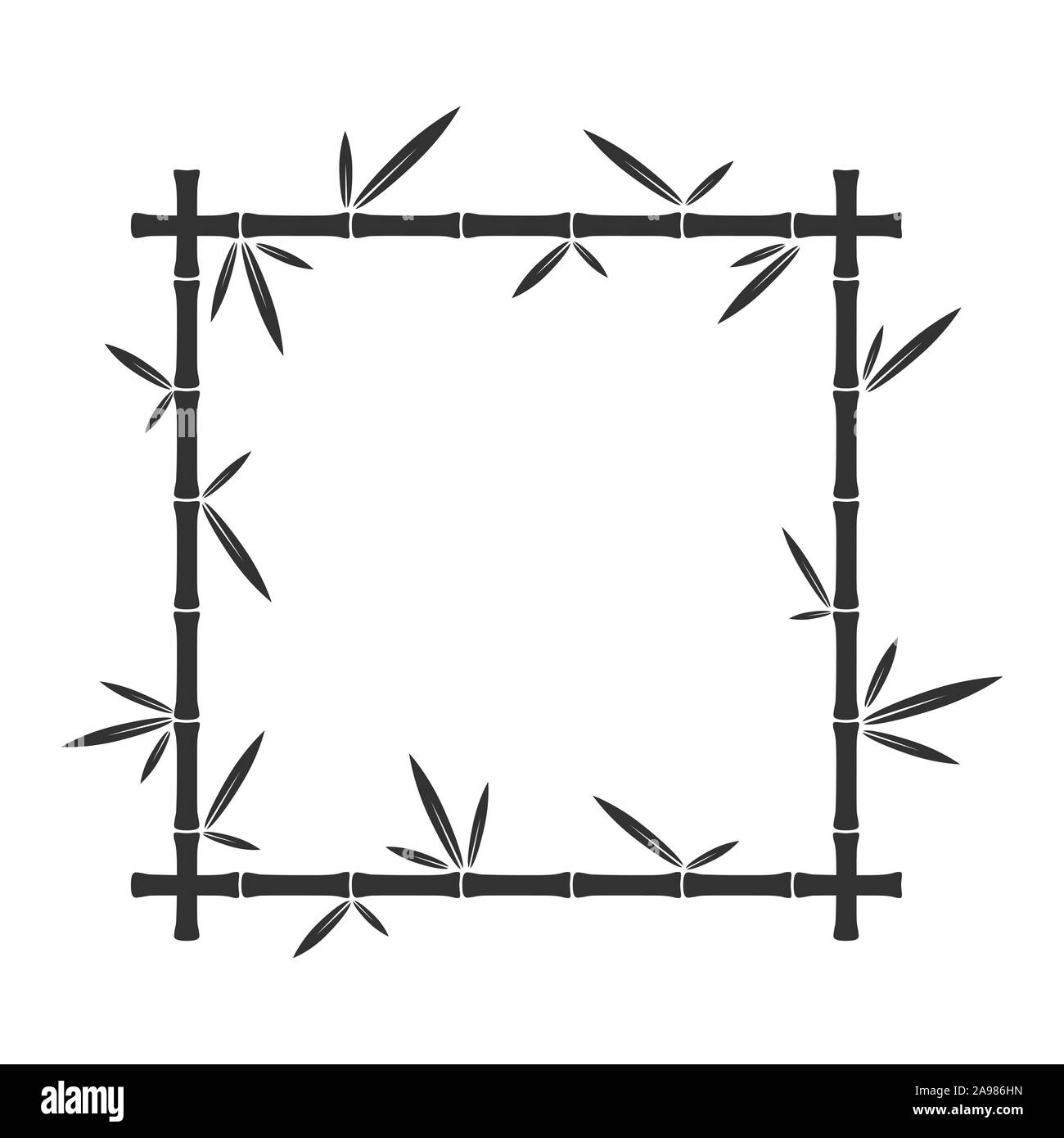 Vector bamboo square frame. Bamboo stalks and leaves. Black design element isolated. Stock Vector