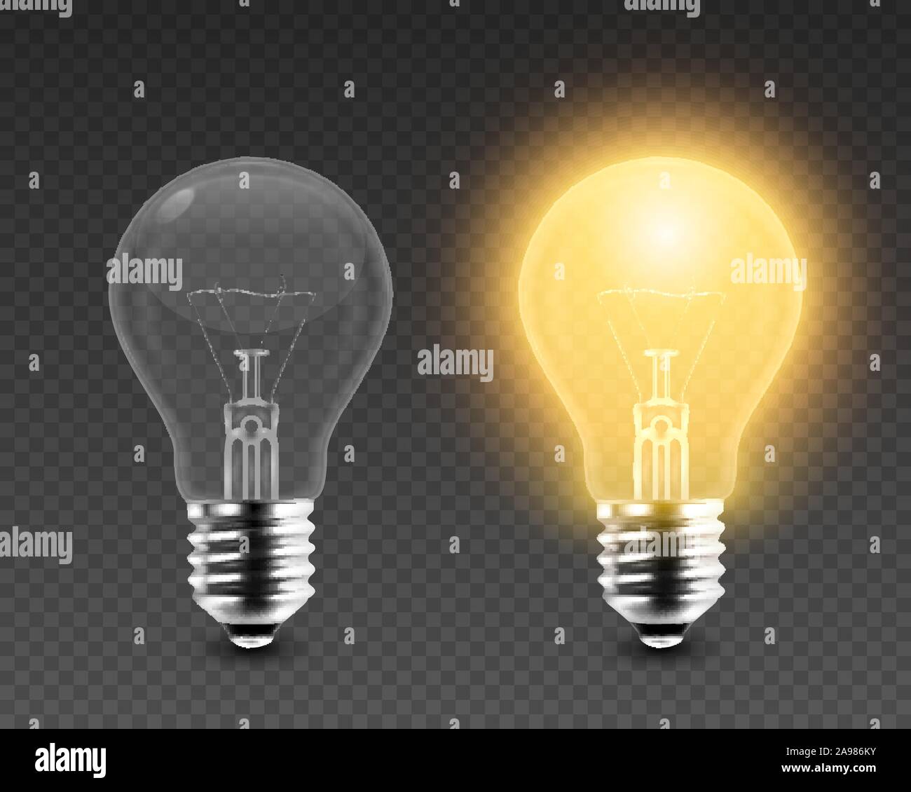 Vector 3d Realistic Turning On and Off Light Bulb Icon Set Closeup Isolated  on Transparent Background. Glowing Incandescent Filament Lamps. Creativity  Stock Vector Image & Art - Alamy