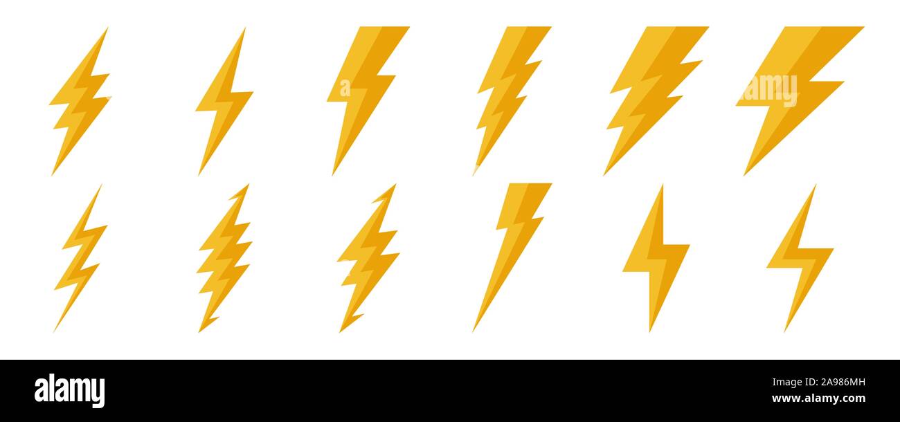 Big set of Lightning icons. Vector lightnings. Yellow electric power ...