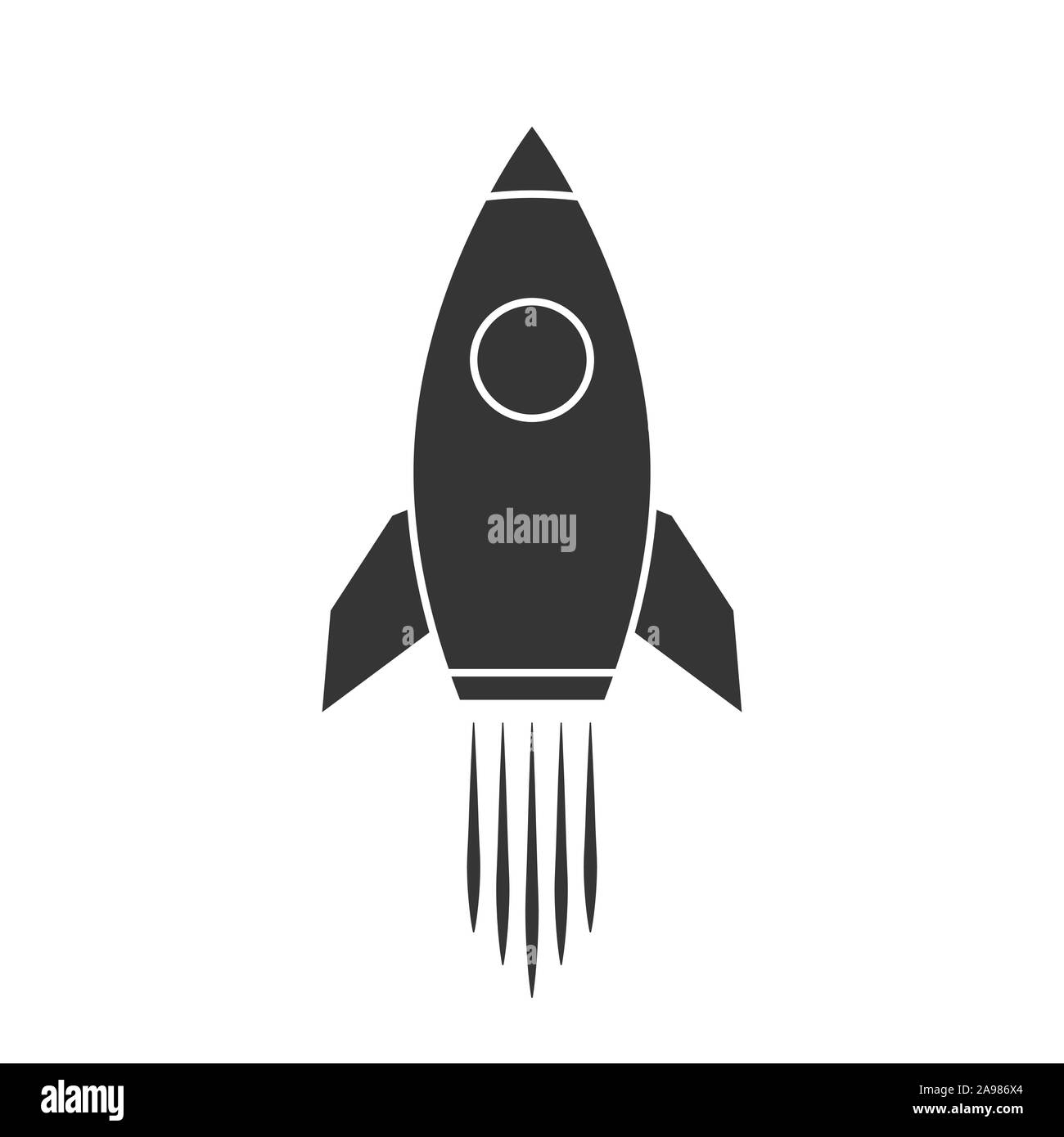 Vector Rocket ship icon. Black Rocket launch isolated. Rocket icon in flat design. Stock Vector
