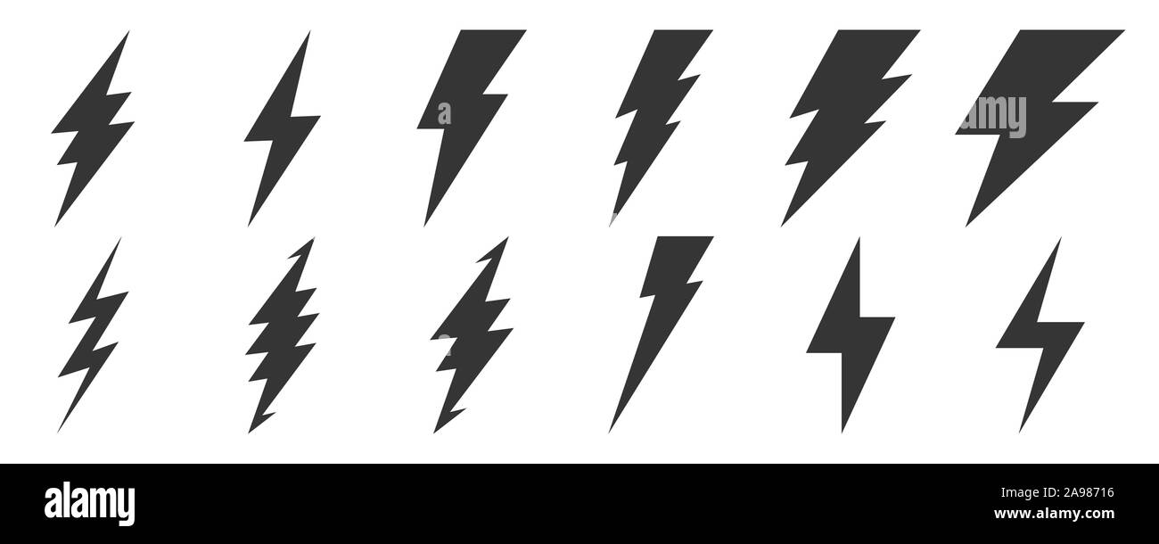 Big set of Lightning icons. Vector lightnings. Black electric power ...