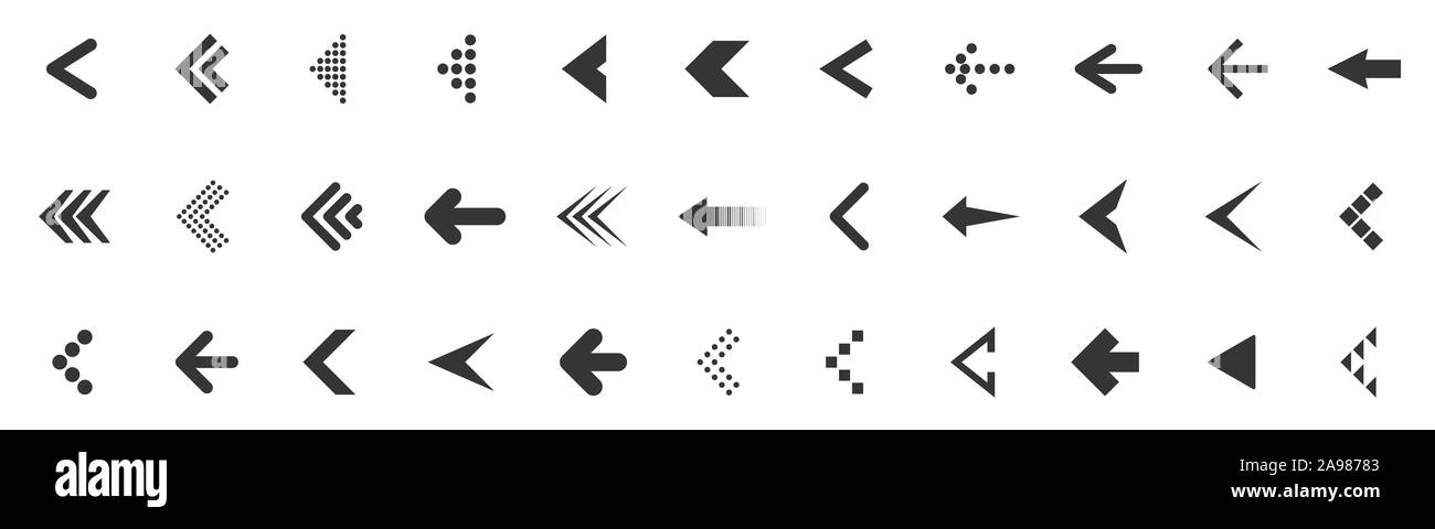 Vector Arrows set. Black arrows isolated. Arrows icon. Left arrows in flat design Stock Vector