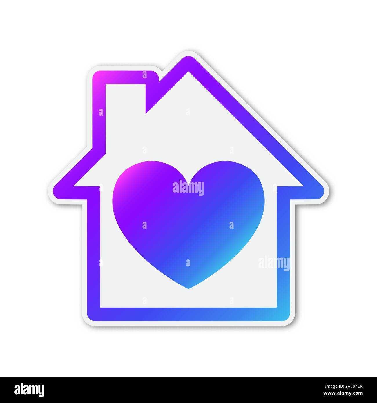 Vector House icon with Heart shape. Paper sticker with shadow. Colorful ...