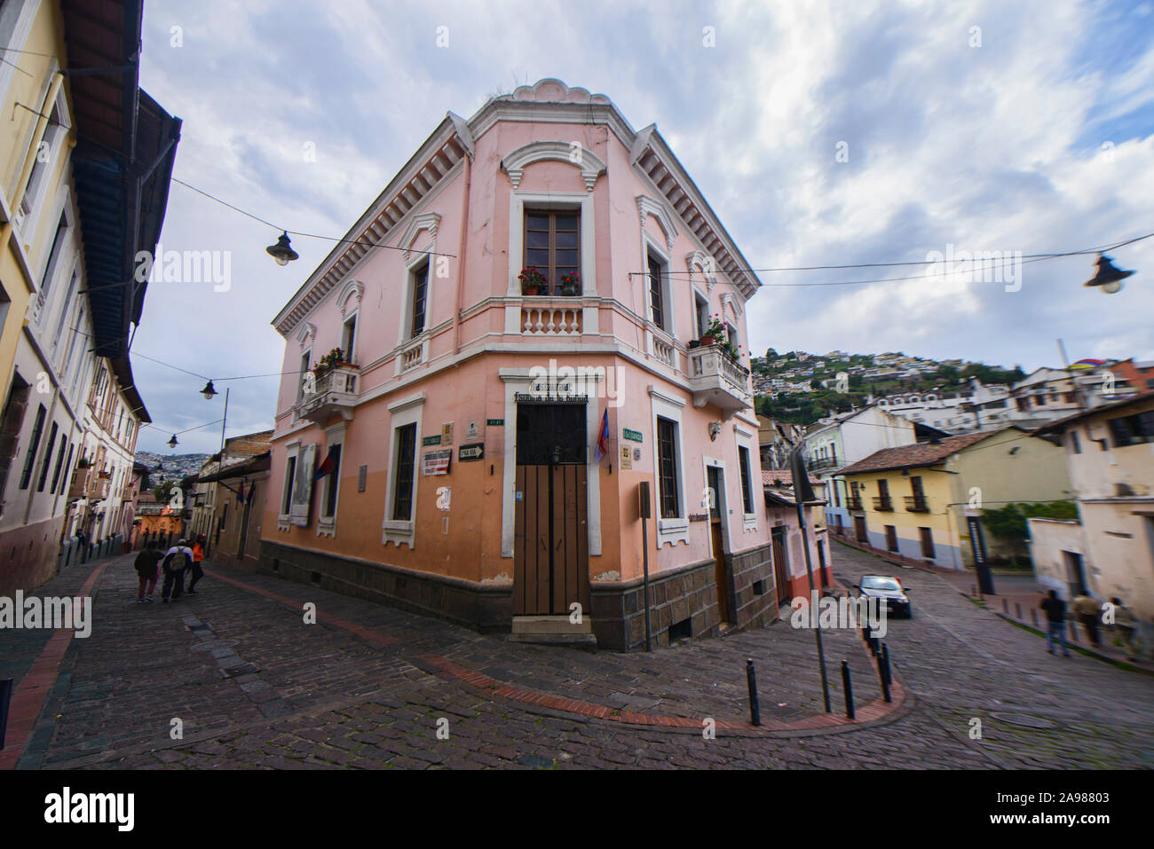 Colonial architecture in historic Old Town Quito, Ecuador Stock Photo