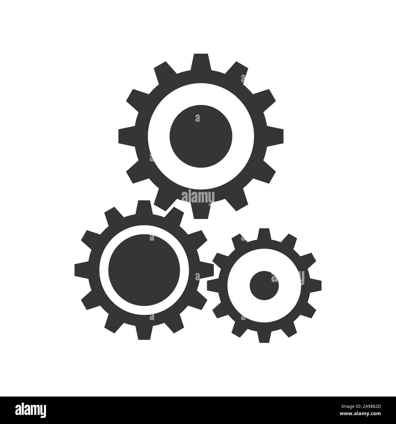 Gears on a white background. Gear vector icon. Black gears in flat ...