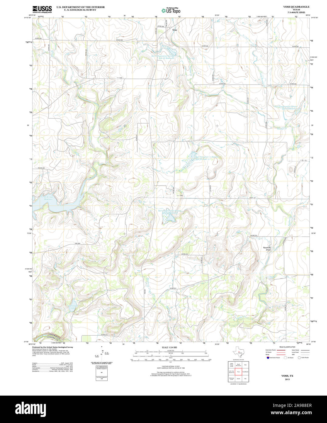 USGS TOPO Map Texas TX Voss 20130204 TM Stock Photo