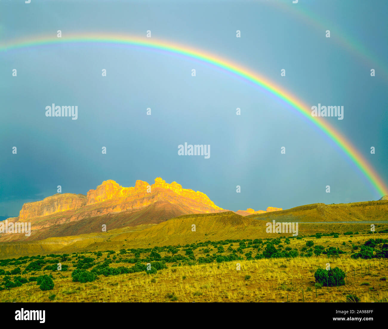 Rainbow over the Swell, Ran Rafael Swell Wilderness, Utah Stock Photo