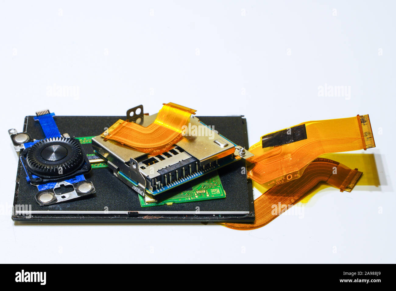 digital camera replacement parts, display, control cursor, chips, and cables Stock Photo Alamy