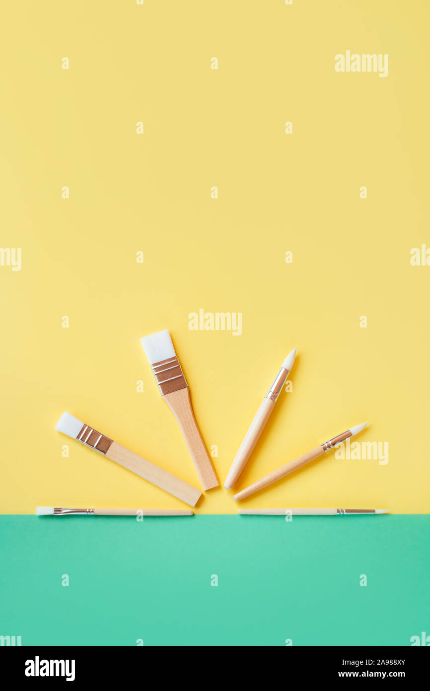 Set of synthetic brushes for painting different size and shape Stock Photo