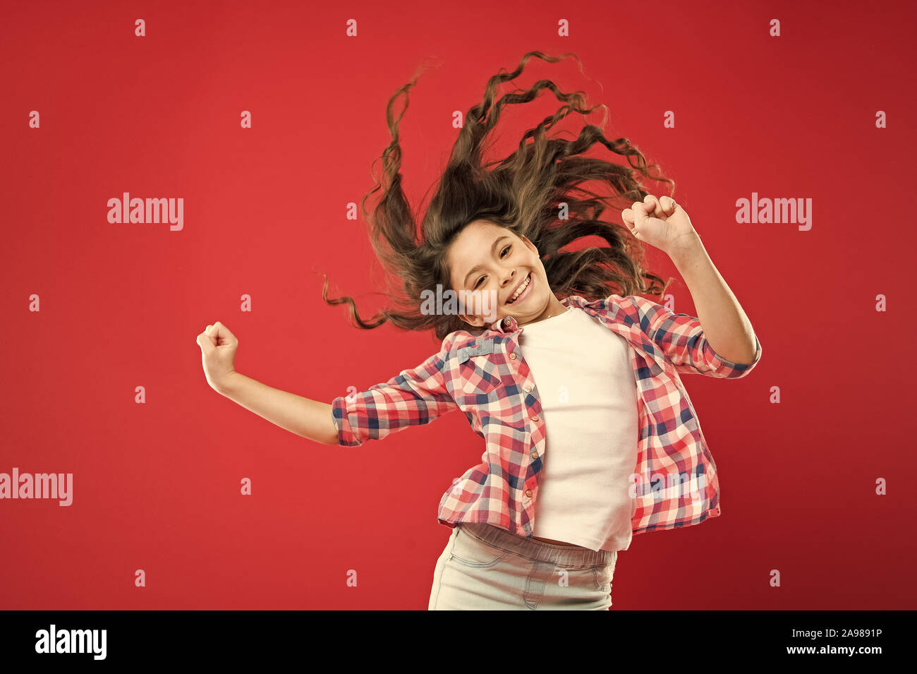 Small Child Long Hair Girl Active Kid With Long Hair Dry Shampoo