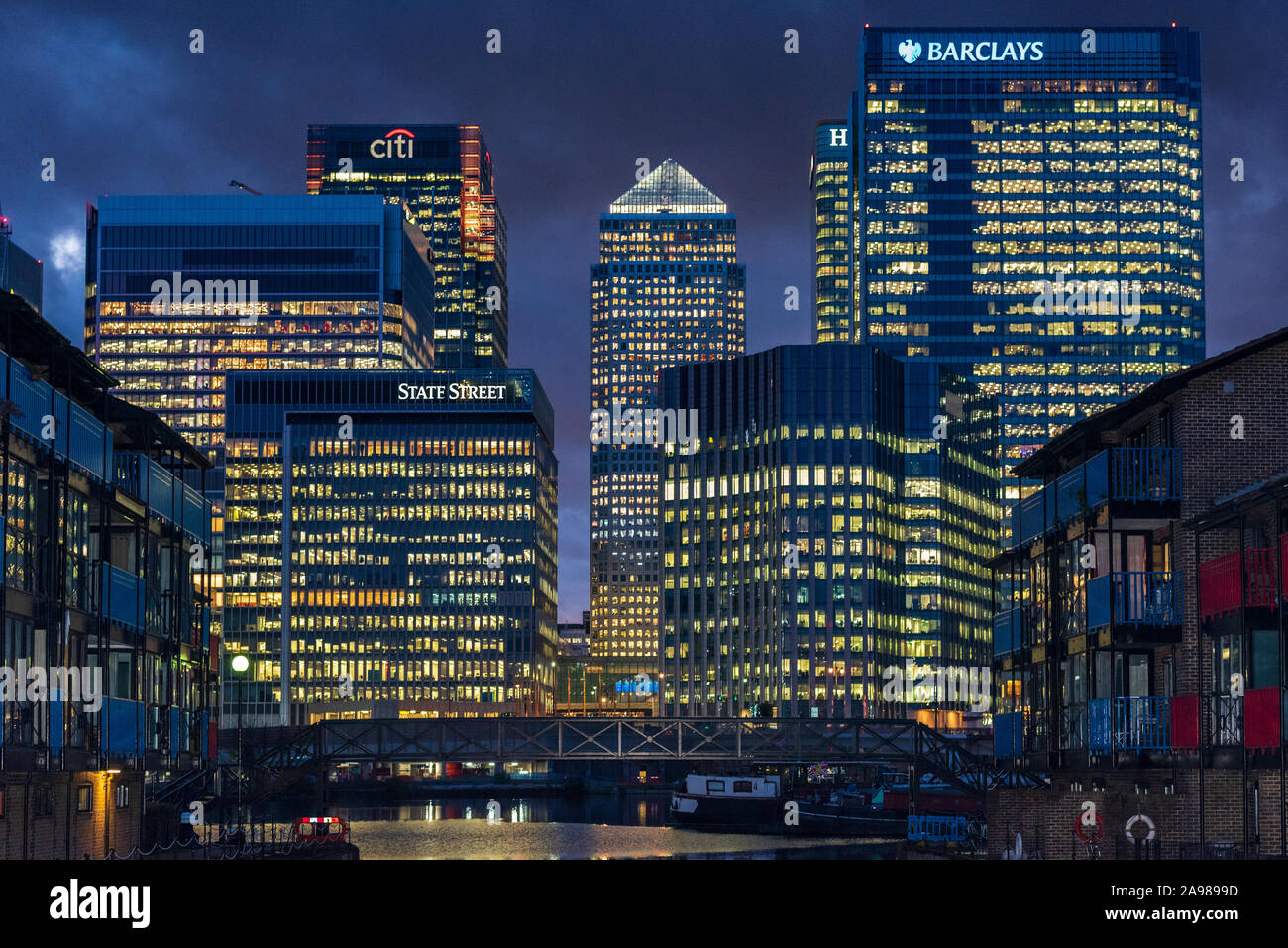 London Banks - Canary Wharf Banks and other financial services offices in London's Canary Wharf Stock Photo