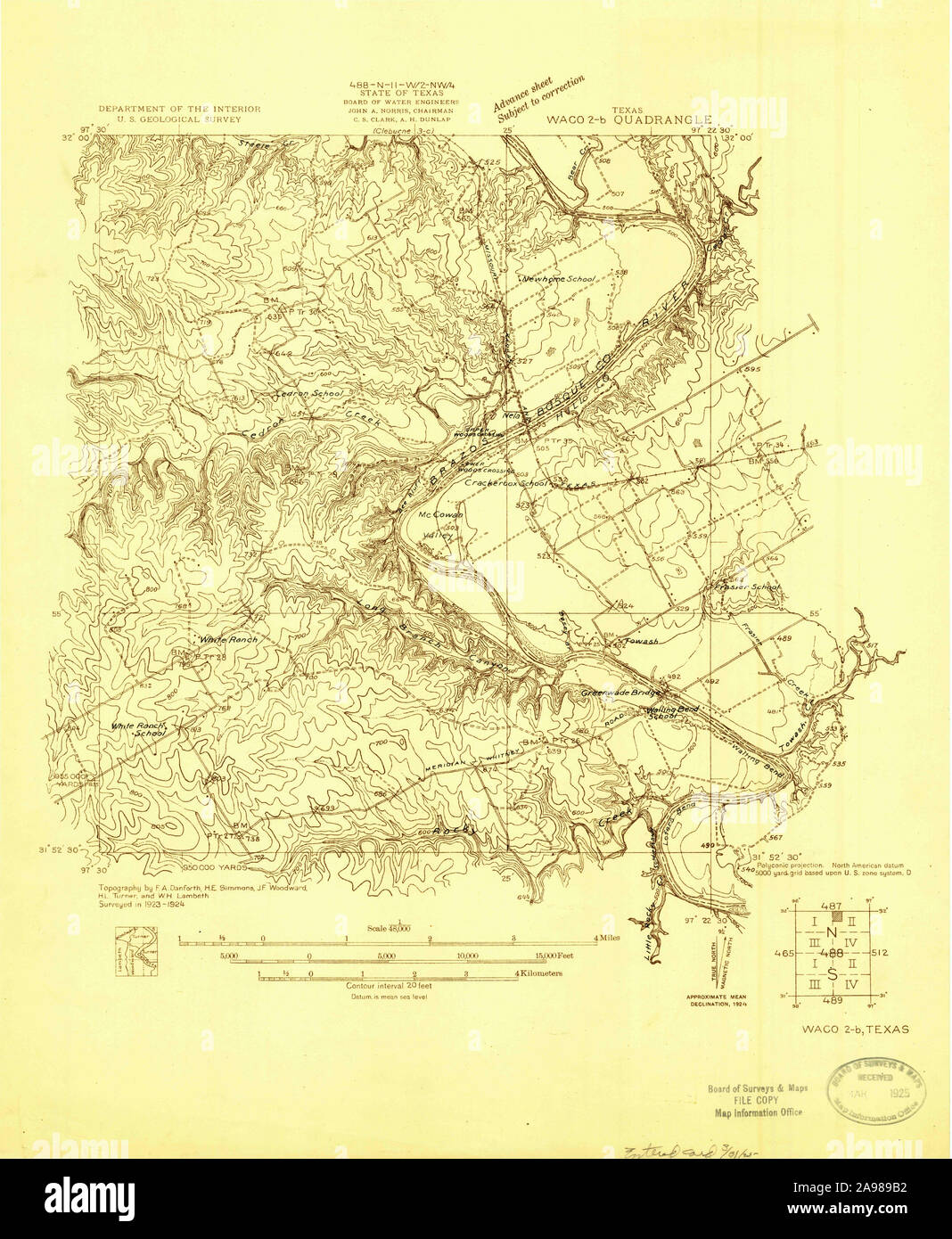Topograph Map Vector USGS TOPO Map Texas TX Waco 2-b 137567 1924 48000 Stock Photo - Alamy