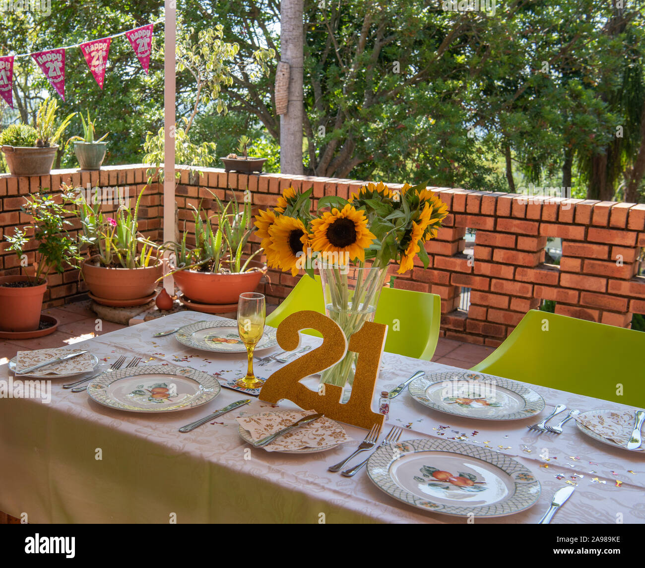 Table setting for a 21st birthday celebration Stock Photo