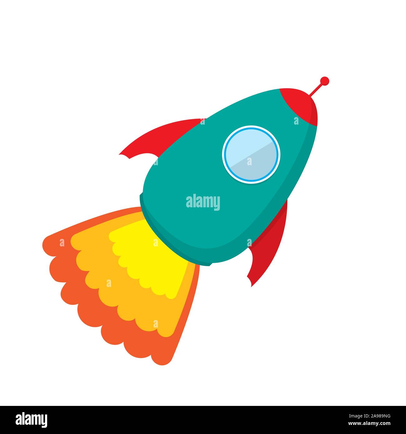 Vector cute Rocket ship icon. Color Rocket launch isolated. Rocket icon in flat design. Rocket launch - vector. Stock Vector