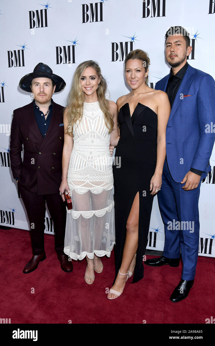 November 12, 2019, Nashville, Tennessee, USA: Colbie Caillat, Justin Young,  Jason Reeves, and Nelly Joy, Gone West. 2019 BMI Country Awards held at BMI  Music Row Headquarters. (Credit Image: © Laura Farr/AdMedia