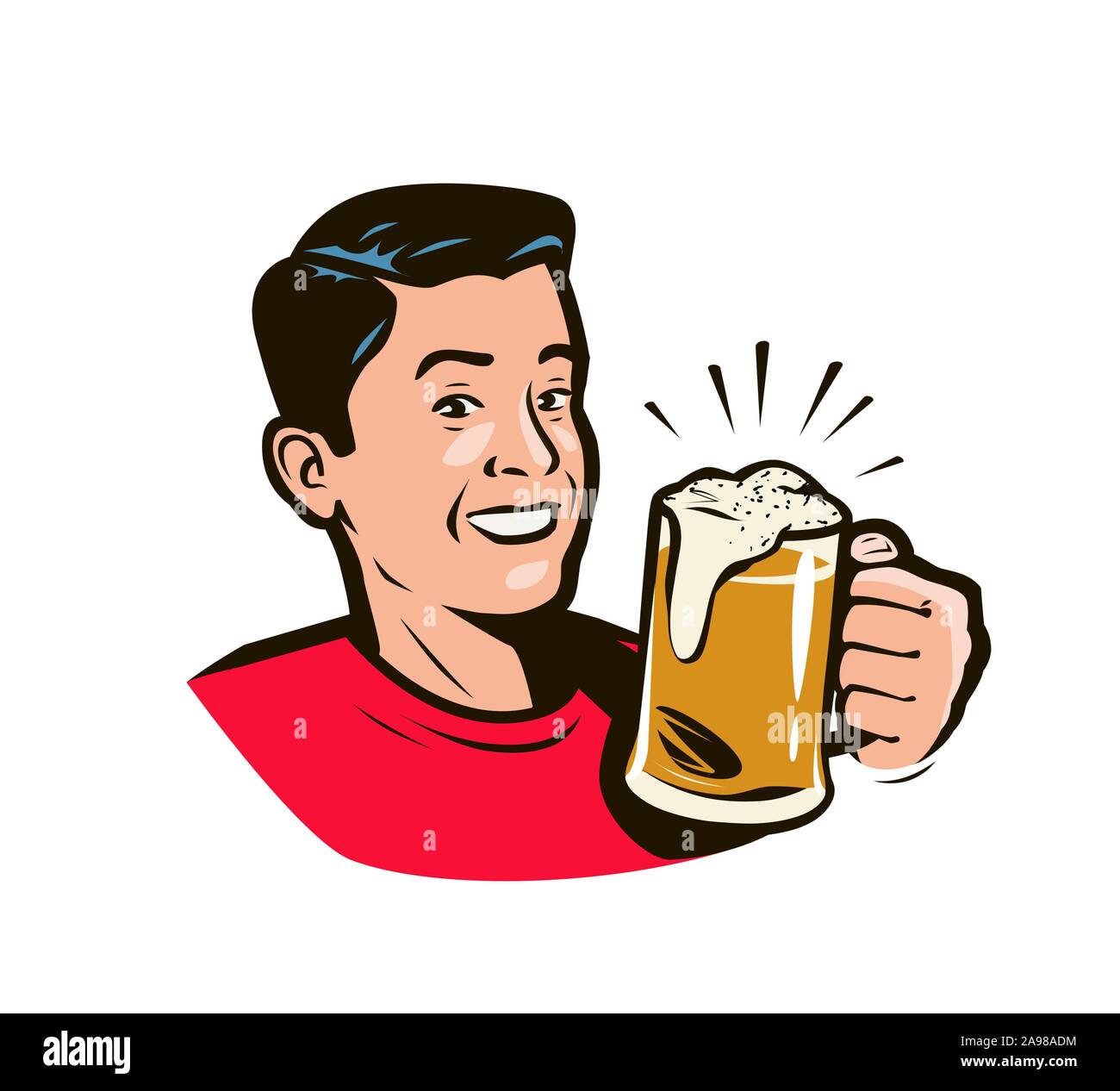 Man holding beer mug. Cartoon vector illustration Stock Vector