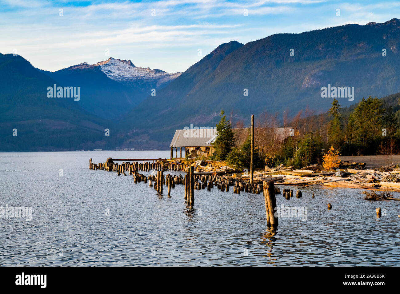 Old shack and wood pilons, Britannia Beach, Howe Sound, British