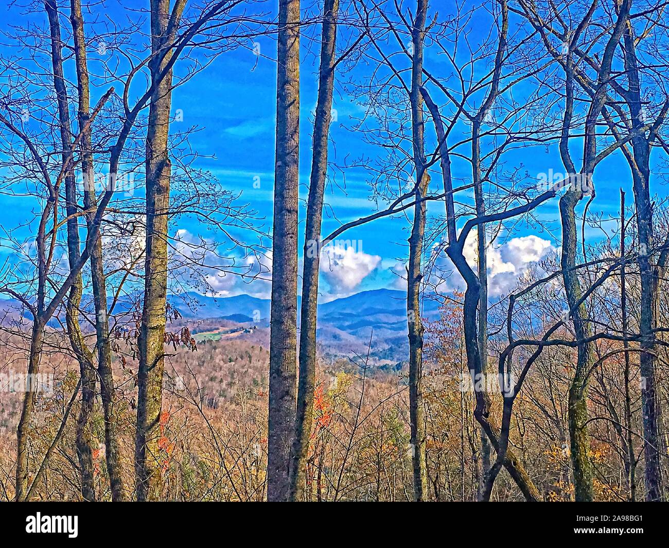 Distant View of  Autumn in the Mountains Stock Photo