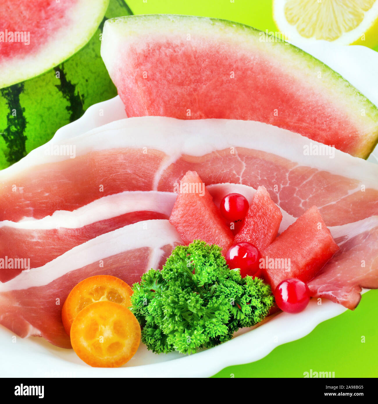 Melon and ham - salad Stock Photo