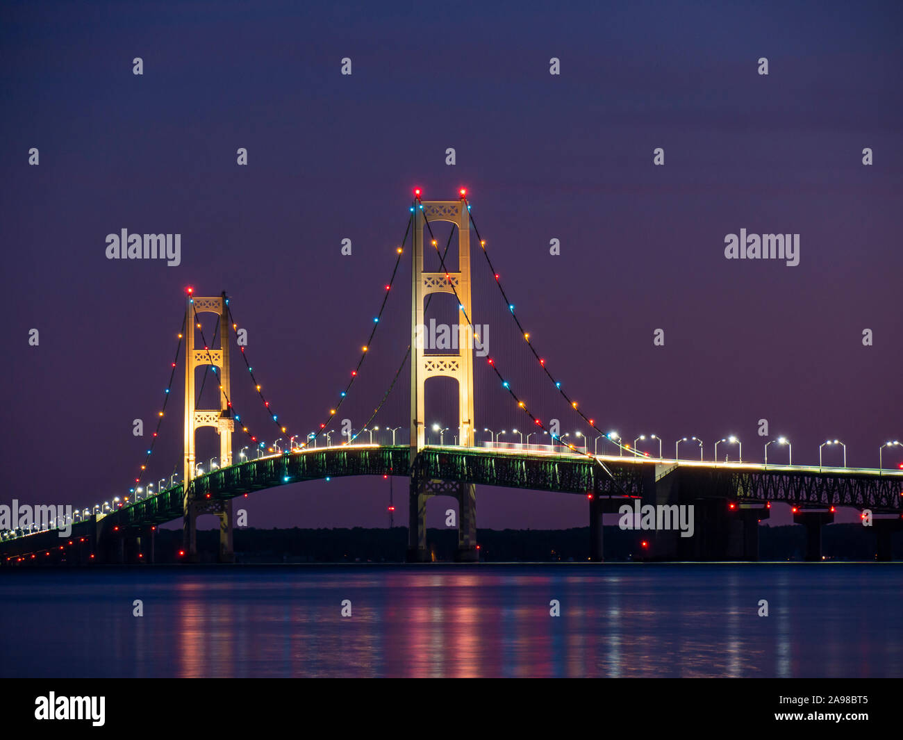 Mackinac Bridge at dusk, Straits State Park, St. Ignace, Upper