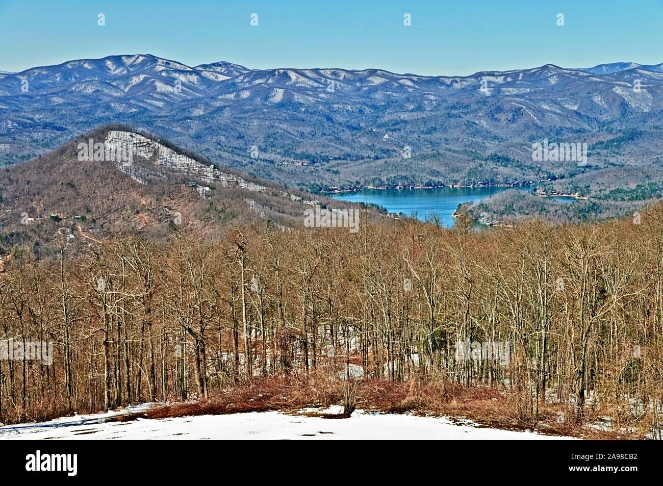 Distant View of Snow on the Smoky Mountains Stock Photo