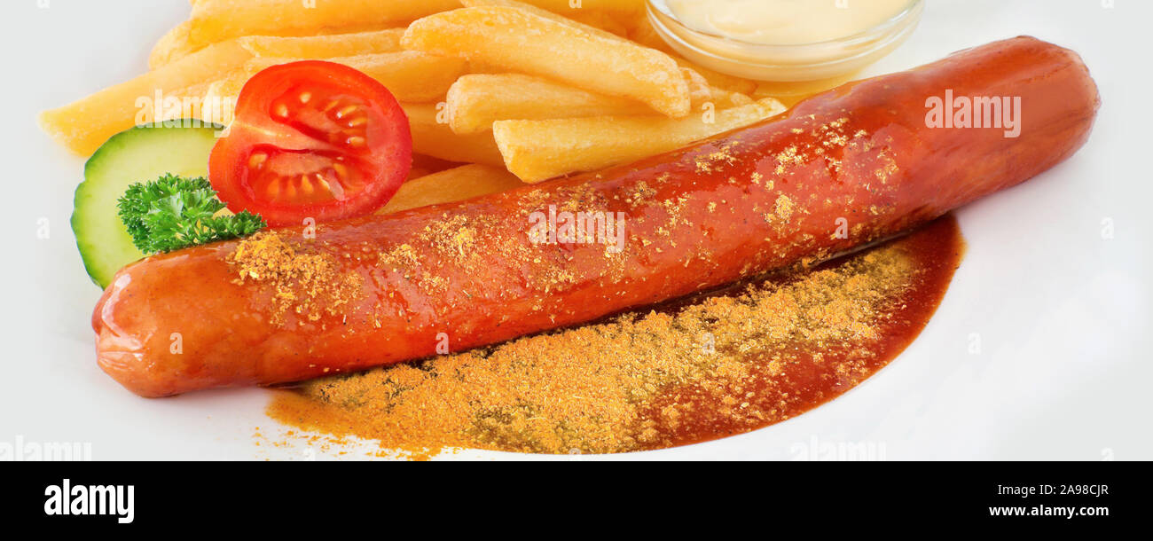 German curry sausage and french fries Stock Photo Alamy