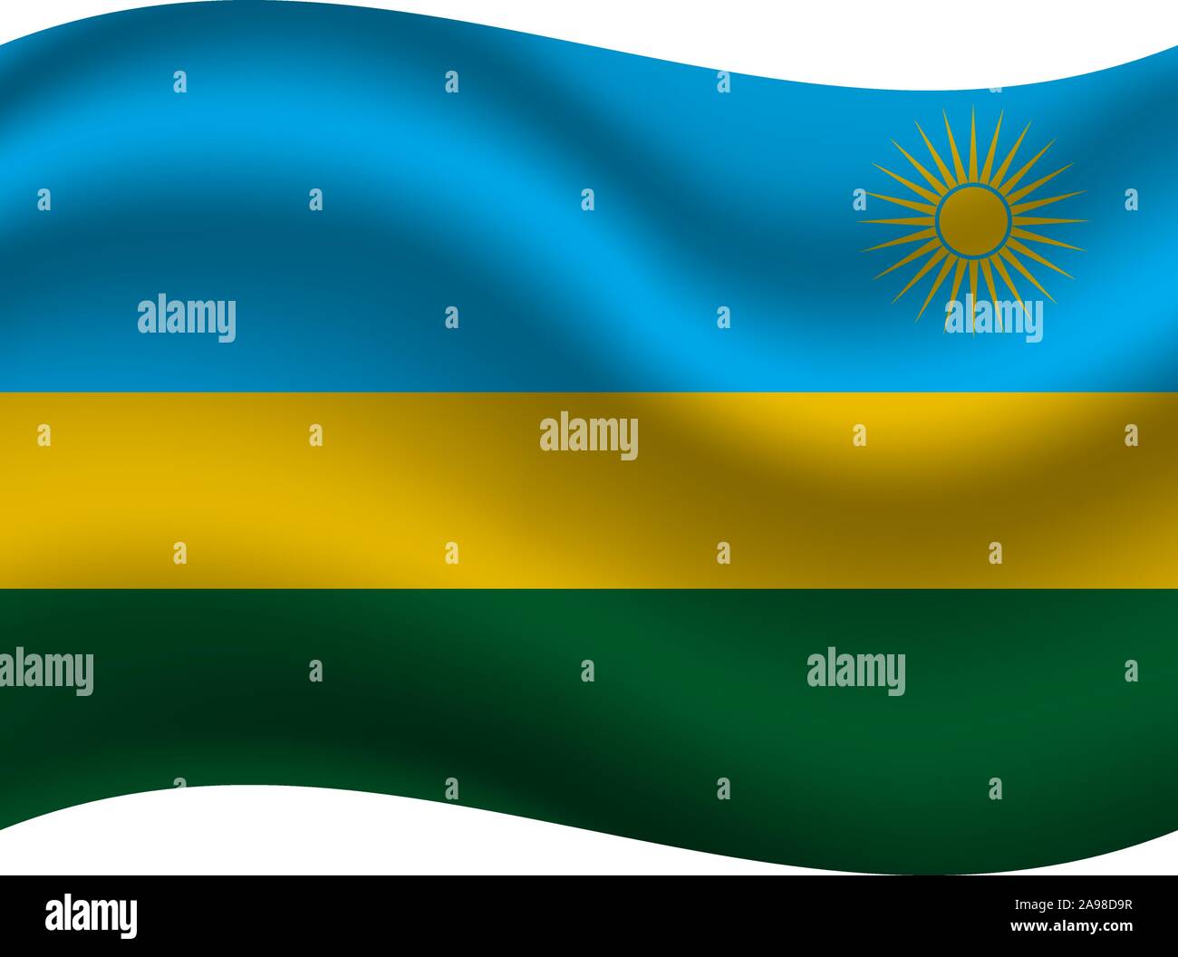 Beautiful national flag of Republic of Rwanda . original colors and proportion. Simply vector illustration eps10, from countries flag set. Stock Vector