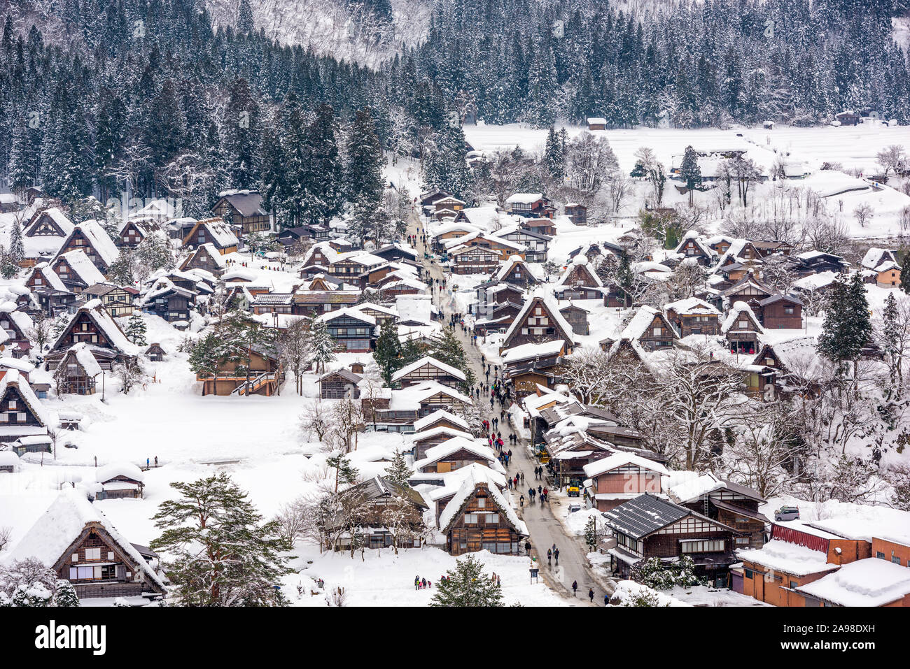 Shirakawago, Gifu, Japan historic farming village in winter. Stock Photo