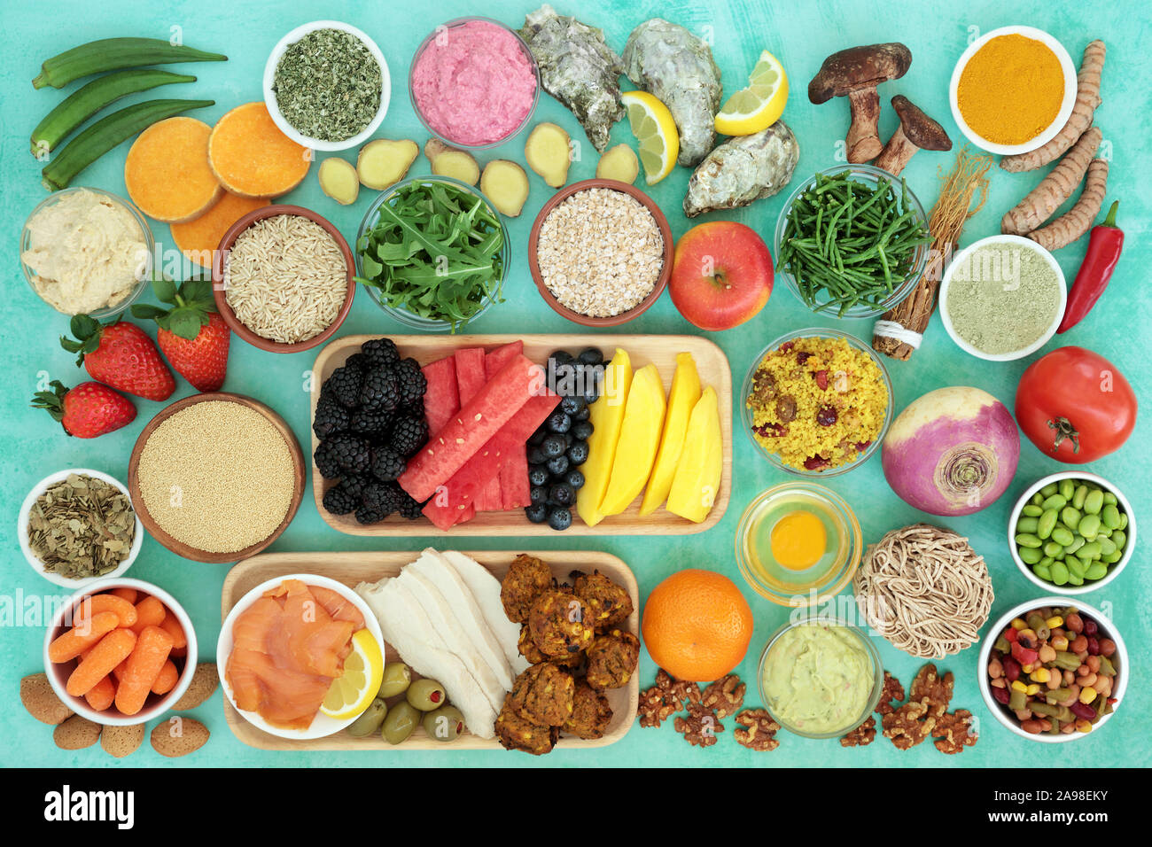 Healthy food for fitness with foods high in antioxidants, anthocyanins