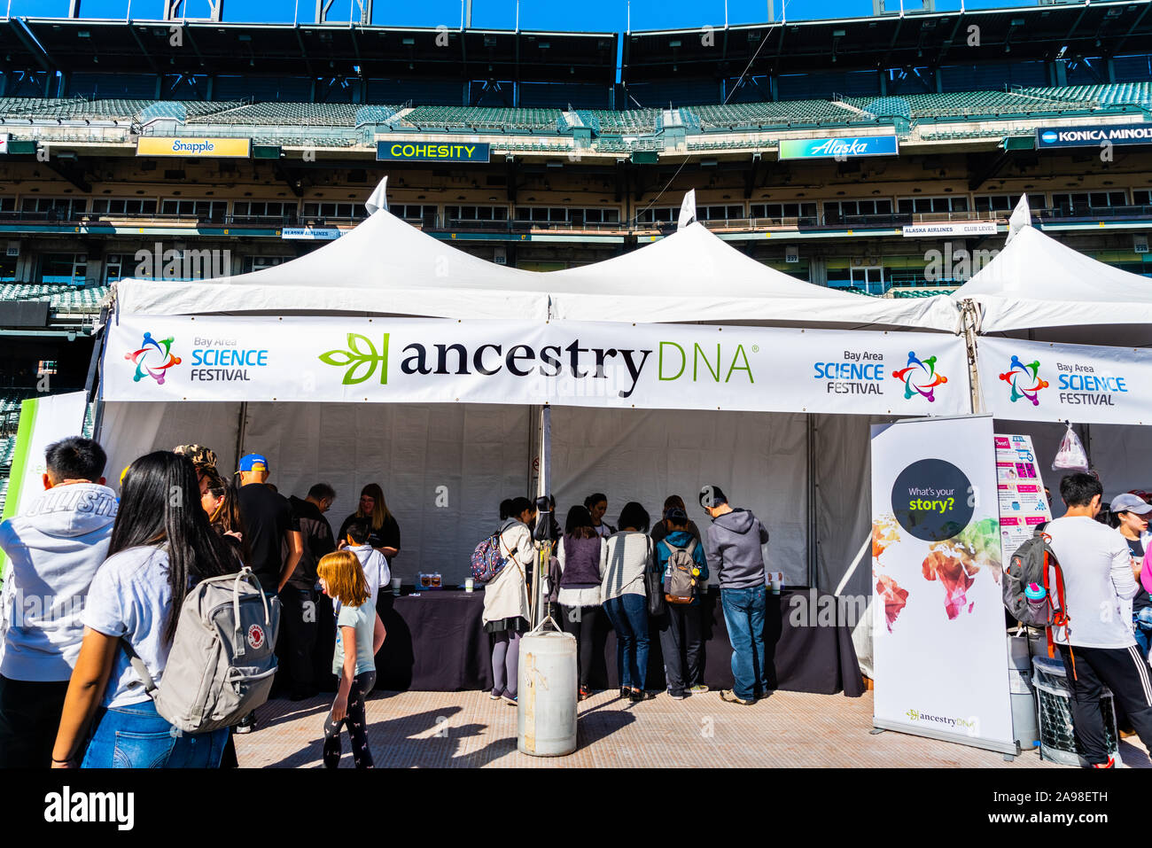 Nov 2, 2019 San Francisco / CA / USA - People visiting the Ancestry DNA exhibition at the Bay Area Science festival Stock Photo