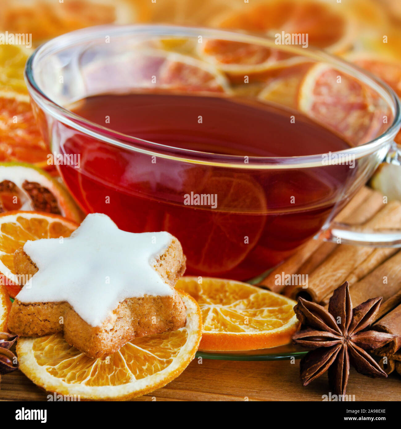 Winter time     Tea punch and cookies Stock Photo