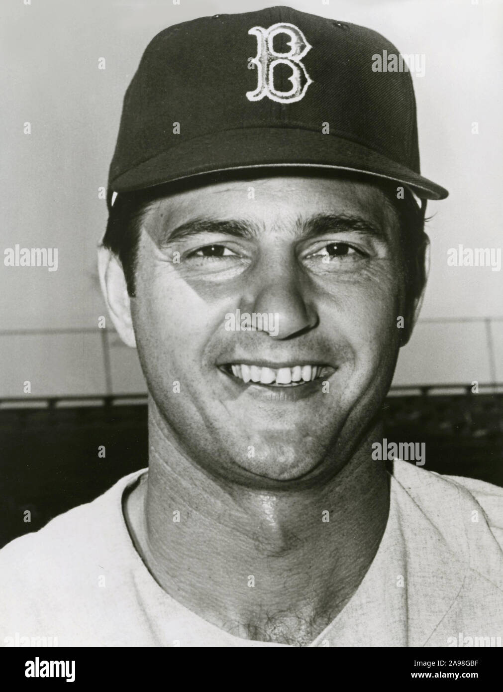 Vintage black and white photo of baseball player Carl Yastrzemski who was a star with the Boston Red Sox in the 1960s and 70s. Stock Photo