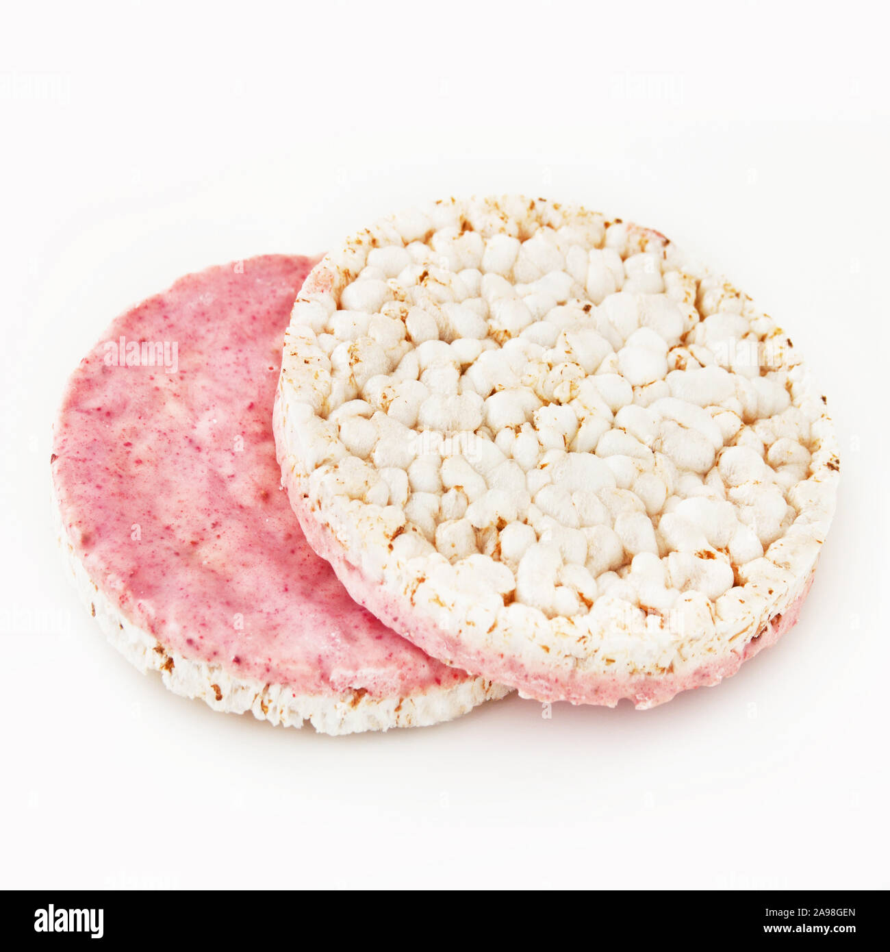 Two Rice cakes with pink berry flavor Stock Photo Alamy