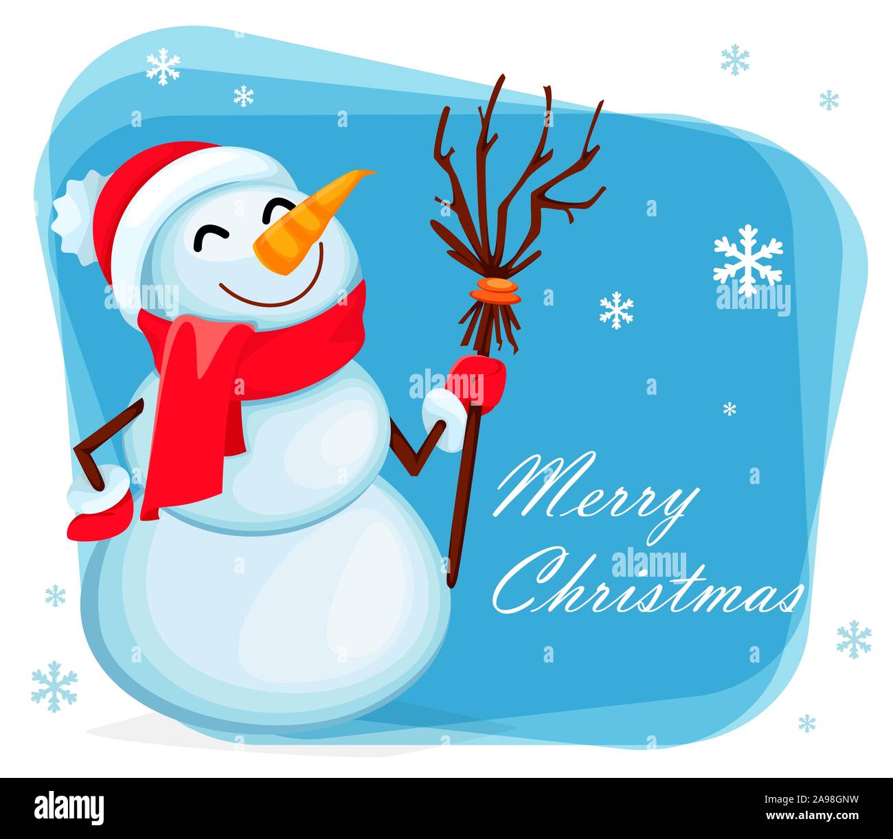Merry Christmas and Happy New Year greeting card. Funny snowman cartoon ...