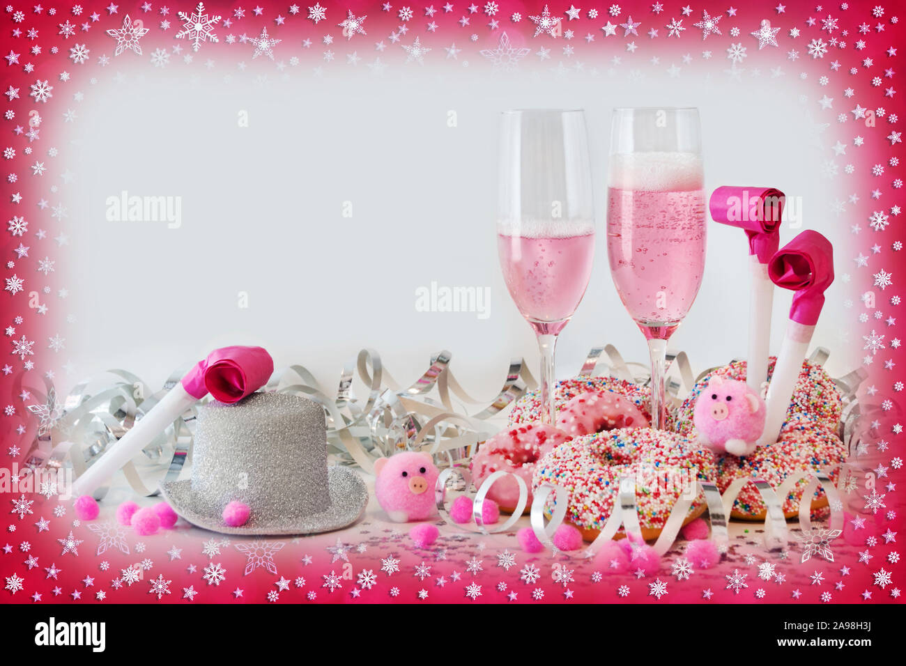 Champagne Donuts and Pink Party  Decoration Stock Photo