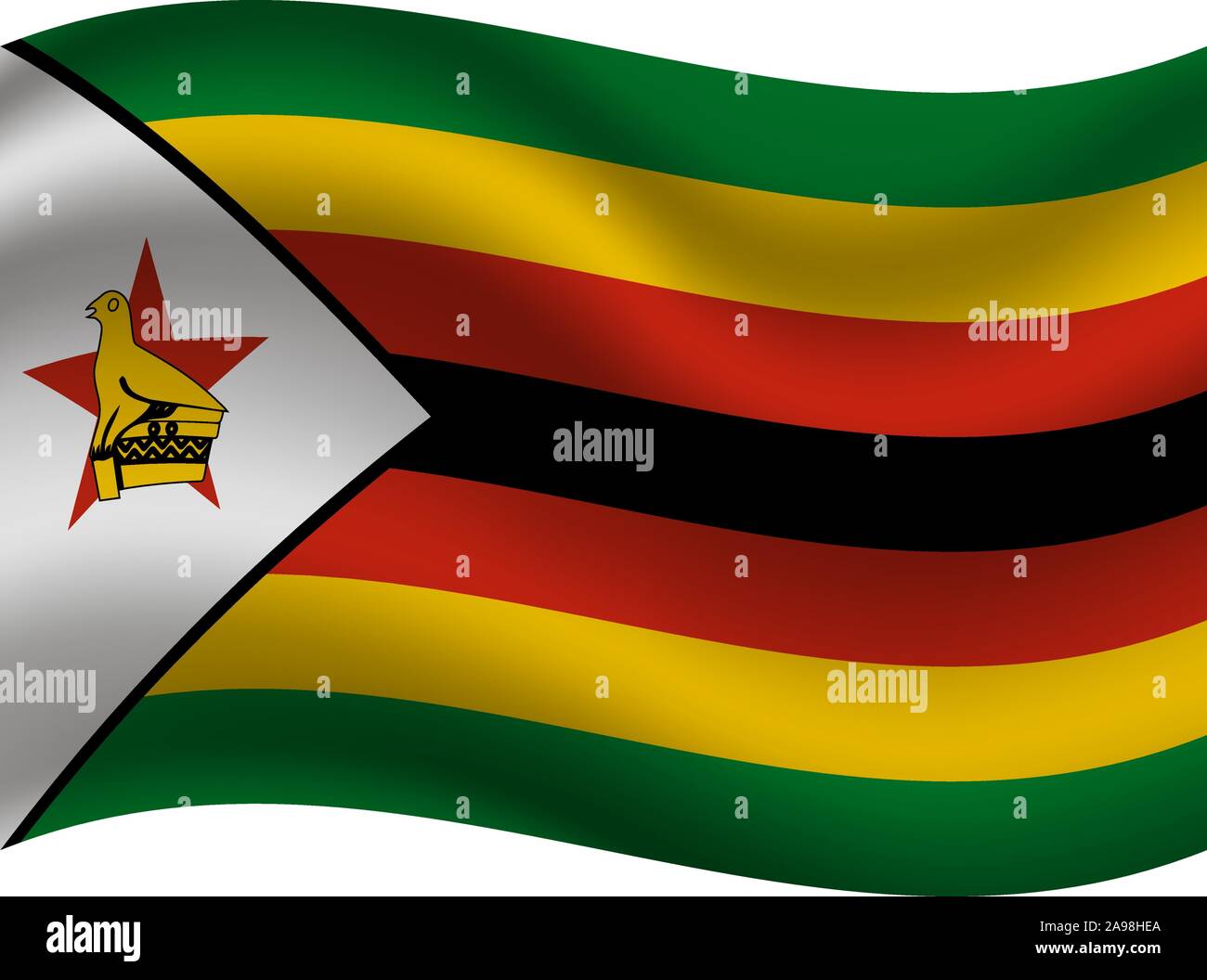 Beautiful national flag of African Zimbabwe, with emblem red star and eagle bird. original color